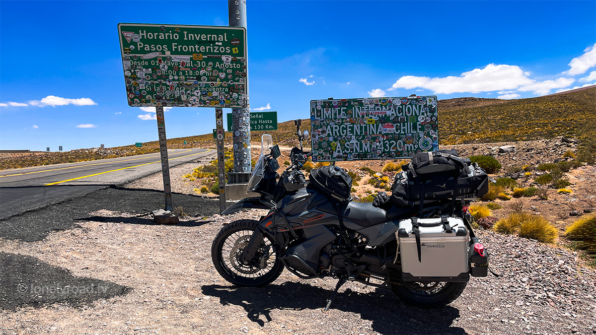 A photo of a motorcycle at the Paso Jama border